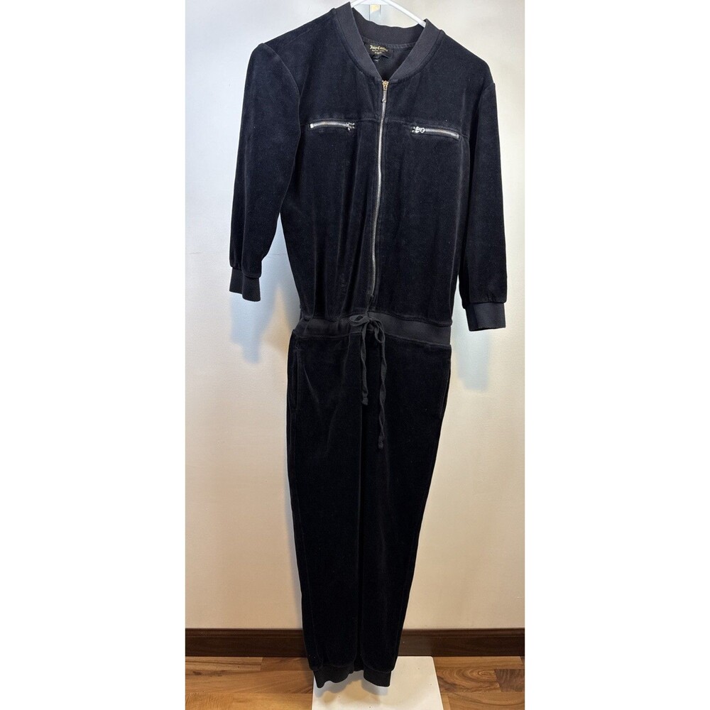 VTG Juicy Couture Black Label Velour Jumpsuit Sz S Black Y2K Coverall/Jumpsuit - Picture 2 of 9